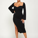 Bare Neck Knit Midi Dress