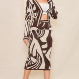 Jacquard Pencil Shape Sweater Midi Skirt (SKIRT ONLY)