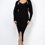 Sweater Chain Strap Midi Dress & Bolero Style Cardigan Set