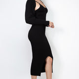 Sweater Chain Strap Midi Dress & Bolero Style Cardigan Set