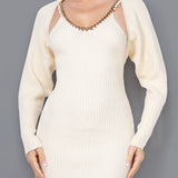 Sweater Chain Strap Midi Dress & Bolero Style Cardigan Set