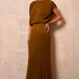 Pleated Knit Top & Maxi Skirt Set