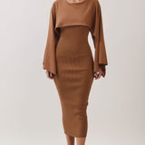 Draped Cape Knit Midi Dress