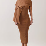 Draped Cape Knit Midi Dress