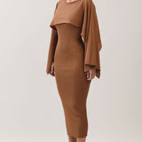 Draped Cape Knit Midi Dress
