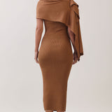 Draped Cape Knit Midi Dress