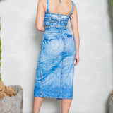 Denim Effect Crop Top & Slit Skirt Set