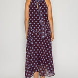 Polka Dot Mock Neck Asymmetrical Midi Dress