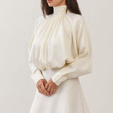 High-Neck Satin Blouson Mini Dress