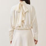 High-Neck Satin Blouson Mini Dress