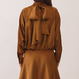 High-Neck Satin Blouson Mini Dress