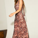 Abstract Dot Print Scarf Detail Halter Maxi Dress