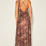 Abstract Dot Print Scarf Detail Halter Maxi Dress