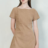 Corduroy Mini Dress with Pleated Ruffle Hem