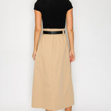 Two-Tone Knit Midi Dress with Belt