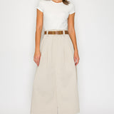 Two-Tone Knit Midi Dress with Belt