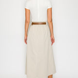 Two-Tone Knit Midi Dress with Belt