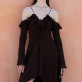 Romantic Ruffled Lace-Up Midi Dress