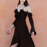 Romantic Ruffled Lace-Up Midi Dress