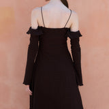 Romantic Ruffled Lace-Up Midi Dress