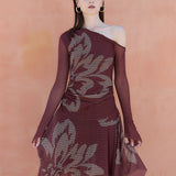 Draped Asymmetric Floral Print One-Shoulder Dress