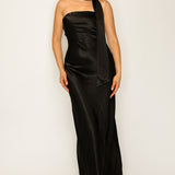 Off-shoulder Neck Tie Midi Satin Dress