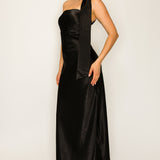 Off-shoulder Neck Tie Midi Satin Dress