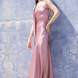 Off-shoulder Neck Tie Midi Satin Dress