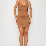 Fringe Detail Suede Mini Dress
