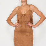 Fringe Detail Suede Mini Dress