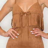 Fringe Detail Suede Mini Dress