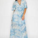 Deep V-neckline Lace Print Empire Maxi Dress