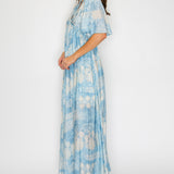 Deep V-neckline Lace Print Empire Maxi Dress