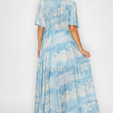 Deep V-neckline Lace Print Empire Maxi Dress