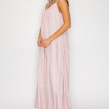 Asymmetric Twist-Strap Maxi Dress with Bead Detail
