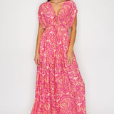 Paisley Deep V-neckline Tie-Front Maxi Dress
