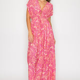 Paisley Deep V-neckline Tie-Front Maxi Dress