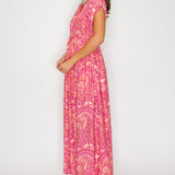 Paisley Deep V-neckline Tie-Front Maxi Dress