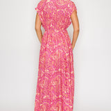 Paisley Deep V-neckline Tie-Front Maxi Dress