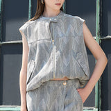 Chevron Jacquard Zip-Up Sleeveless Top & Shorts (SHORTS ONLY)