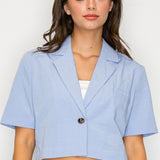 Short Sleeve Cropped Blazer & Pleated Wide Culotte Pants Set (JACKET ONLY)