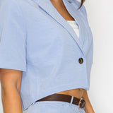 Short Sleeve Cropped Blazer & Pleated Wide Culotte Pants Set (JACKET ONLY)
