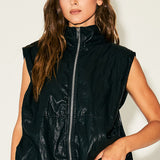 High Neck Faux Leather Zip-Up Vest