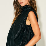 High Neck Faux Leather Zip-Up Vest
