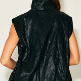 High Neck Faux Leather Zip-Up Vest