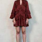 Ruffled Satin Romper with Button-Up Front