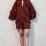 Ruffled Satin Romper with Button-Up Front