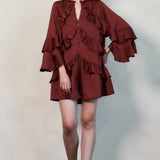 Ruffled Satin Romper with Button-Up Front