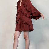 Ruffled Satin Romper with Button-Up Front