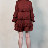 Ruffled Satin Romper with Button-Up Front